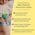 Earth Mama Baby Mineral Sunscreen Lotion SPF 40 | Non-Nano Zinc, Natural Water Resistant Sun Cream for Babies, Kids & Adults, 3-Ounce
