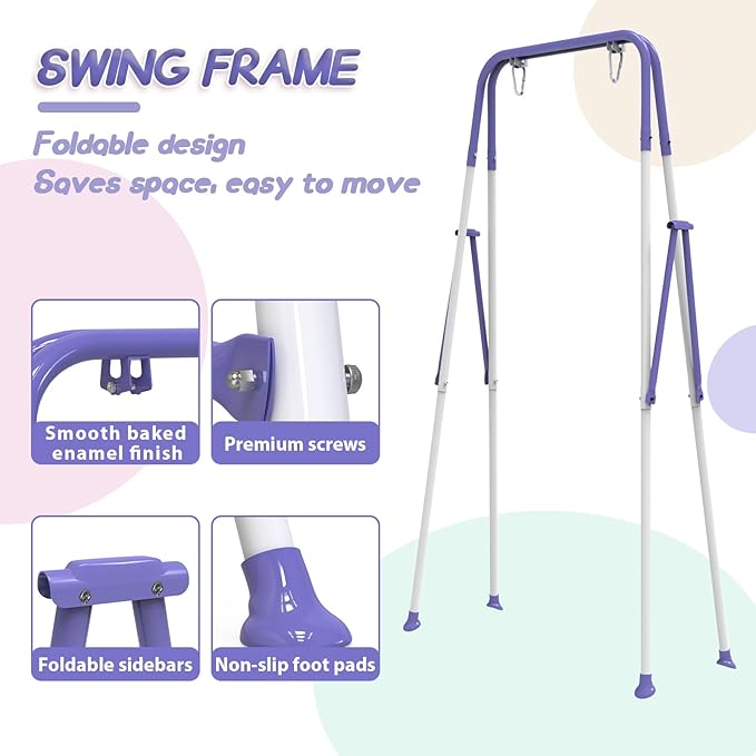Taleco Gear Foldable Toddler Swing Set, Indoor & Outdoor Baby Swing, Kids Swing Set for Backyard, Safe and Durable Design, Grow with Your Child (Purple)