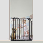 Walk Through Baby & Dog Gate 29-34 Inch, Tension Mounted No Drilling, Indoor Safety Gate for Stairs & Doorways, Metal Design for Kids and Pets, Black
