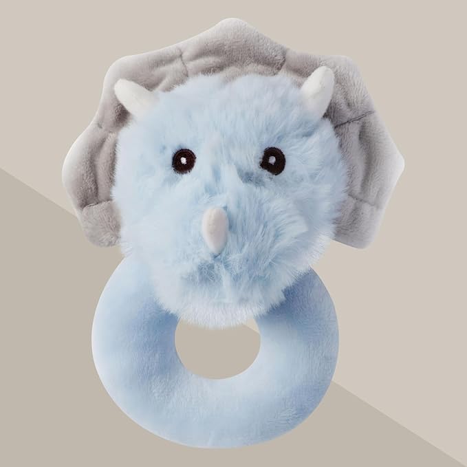 Bearington Collection Bearington Lil' Tracer Plush Stuffed Animal Dinosaur Soft Ring Rattle - 5.5 Inch - Dinosaur Rattle