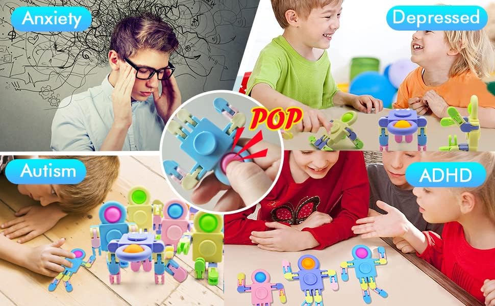 20 Pack Pop Fidget Spinners Party Favors,Sensory Fidget Toys Deformable Chain for Its Stress Relief,Pinata Goodie Bag Stuffers Birthday Valentines Day Gifts for Kids,Treasure Box Classroom Prizes