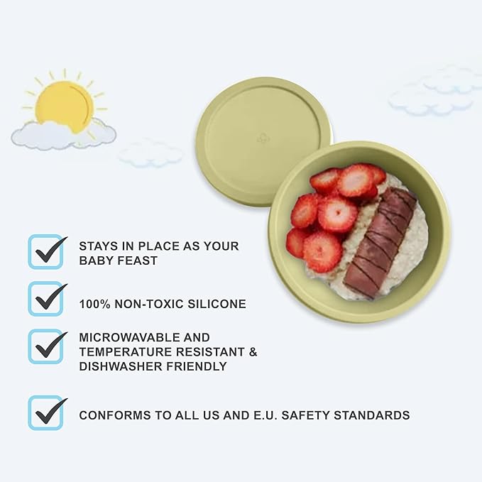 Abiie Octopod Silicone Baby Suction Bowl With Lid - Toddler & Baby Bowls, 8 oz, Yellow, Modern Style, Microwave Safe, Dishwasher Safe