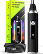 Nose Hair Trimmer for Men and Women, USB Rechargeable Electric Facial and Ear Hair Remover with LED Display, Dual-Edge Blades for Smooth, Painless Eyebrow Grooming (Black)