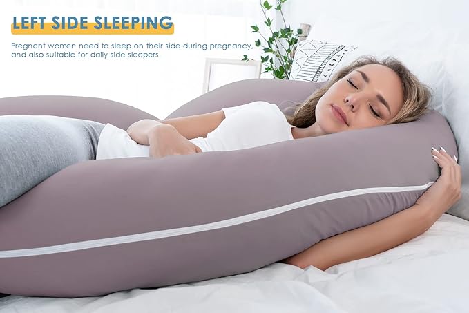 INSEN Pregnancy Pillows for Sleeping, Maternity Pillow with Cooling Cotton Cover, C Shaped for Pregnant Women (Purple Jersey)