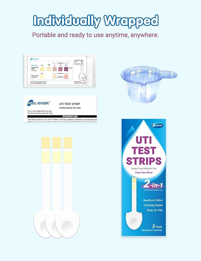 10 Pack UTI Test Strips, Urinary Tract Infection Test Kit for Women Men, Accurate Result in 2 Minutes, Monitor Bladder Health at Home, Clinically Tested, Easy to Grip, Individually Wrapped