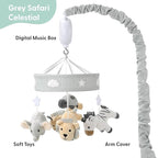 The Peanutshell Crib Mobile for Boys or Girls - Grey Musical Baby Crib Mobile with 12 Lullabies, Lion, Elephant, Zebra, Safari Plush Toys Hanging, Infant Baby Mobile Crib, Safari Nursery Decor
