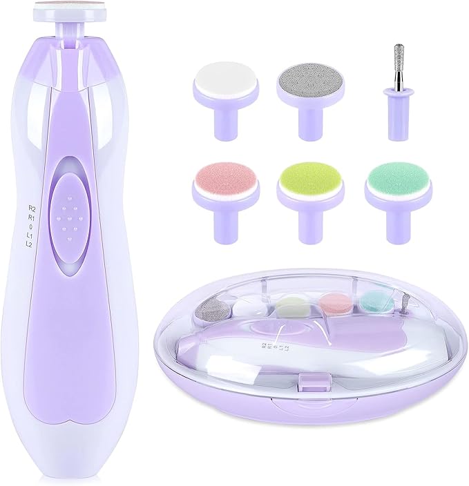 Baby Nail Trimmer Electric, 6 in 1 Baby Nail File Clippers Infant Grooming Kit Manicure Set for Toddler or Adults, Purple