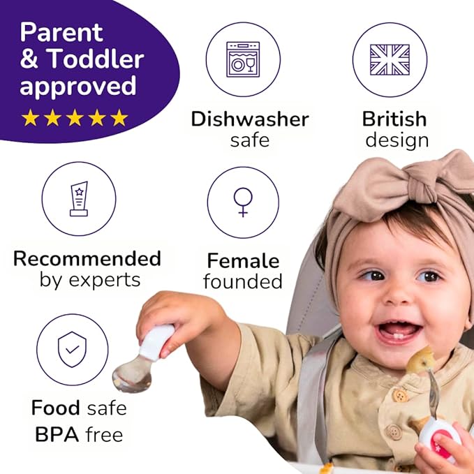 doddl Toddler Utensils, Ergonomic Fork Spoon and Knife Set for Self Feeding, Stainless Steel Silverware for 1-3 Year Olds, BPA Free, Dishwasher Safe (Magenta)