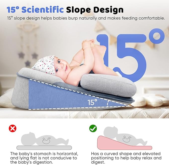 Baby Wedge Pillow for Newborn, Baby Lounger Pillow, Acid Reflux Breastfeeding Pillow for Reducing Spit-Up, with Safety Strap