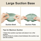 Silicone Baby Feeding Set | Baby Led Weaning Supplies Includes Suction Bowls and Divided Plates, Adjustable Bib, Baby Utensils Spoons and Forks,Cup | Baby Feeding Essentials (Light Green)