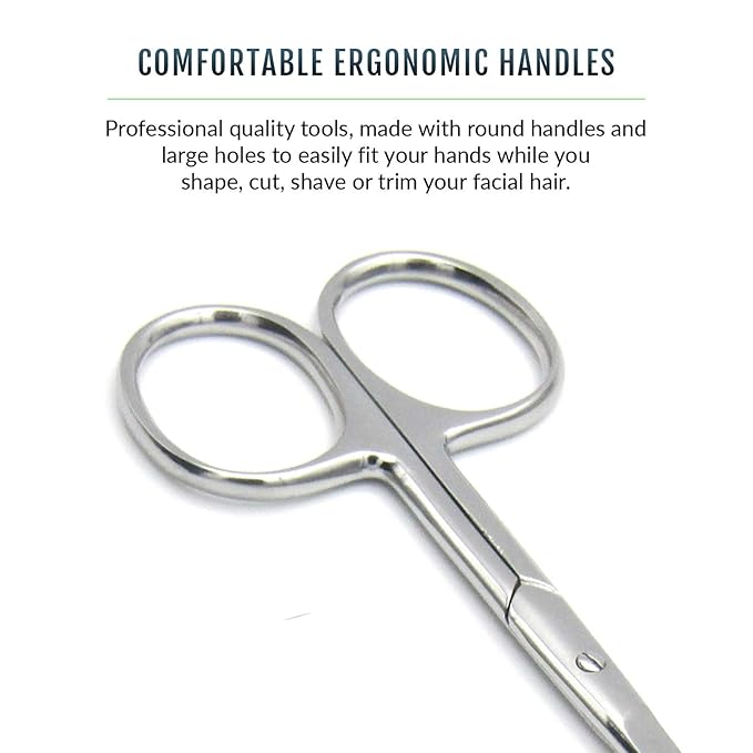 Pack of 2 Curved & Rounded Blunt Tip TSA Stainless Steel Small Scissors for Eyebrows & Eyelashes for Beard Trimming & Moustache, Baby Scissors for Nails, Nose & Facial Hair Scissor.