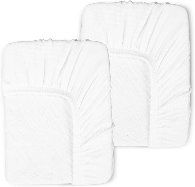 2 Pack Muslin Fitted Crib Sheets for Baby Girls & Boys-Neutral Breathable Crib Mattress Protector for Standard Crib Mattress (28"x 52") -White Crib Sheets No Slip Toddler Cotton Bedding