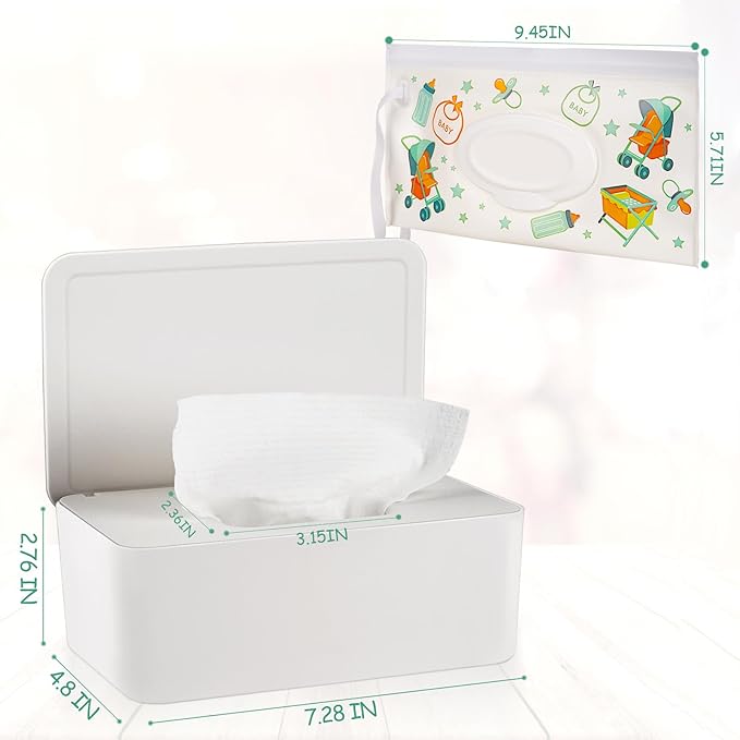 Diaper Wipes Dispenser Wipes Holder, Wipes Tissue Case Keeps Wipes Fresh Tissue Wipes Container with Lid (White)