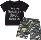 wdehow Toddler Kids Baby Boy Summer Clothes Sets 1T 2T 3T 4T 5T Letter Print Short Sleeve Tops Camouflage Shorts Outfits
