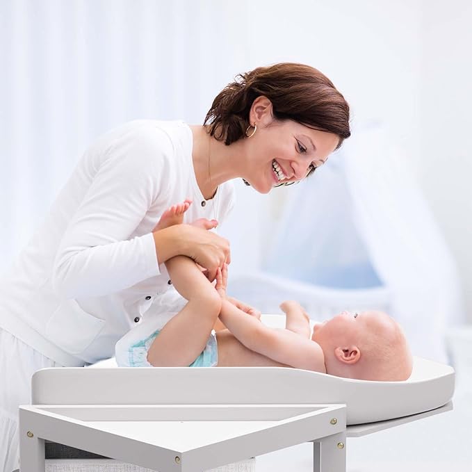 YUFU Baby Corner Changing Table with Storage Drawers, Portable Diaper Changing Station with Baby Changing Pad, Modern Wood Changing Table Dresser for Infants and Toddlers (White)