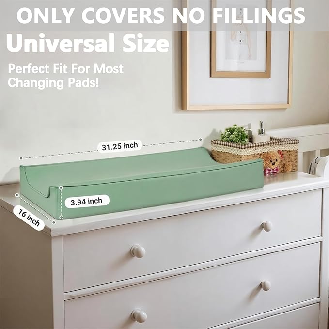 Vegan Leather Changing Pad Cover - 31"X 16" - Waterproof Wipeable, Extra Thick & Portable & Non-Slip Diaper Mat - Fits Standard Changing Tables for Baby Boy Girl (Green)