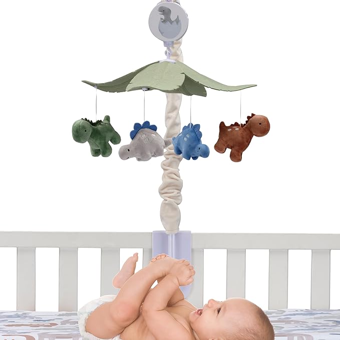 Lambs & Ivy Dino-Might Multicolor Dinosaur Musical Baby Crib Mobile Soother Toy