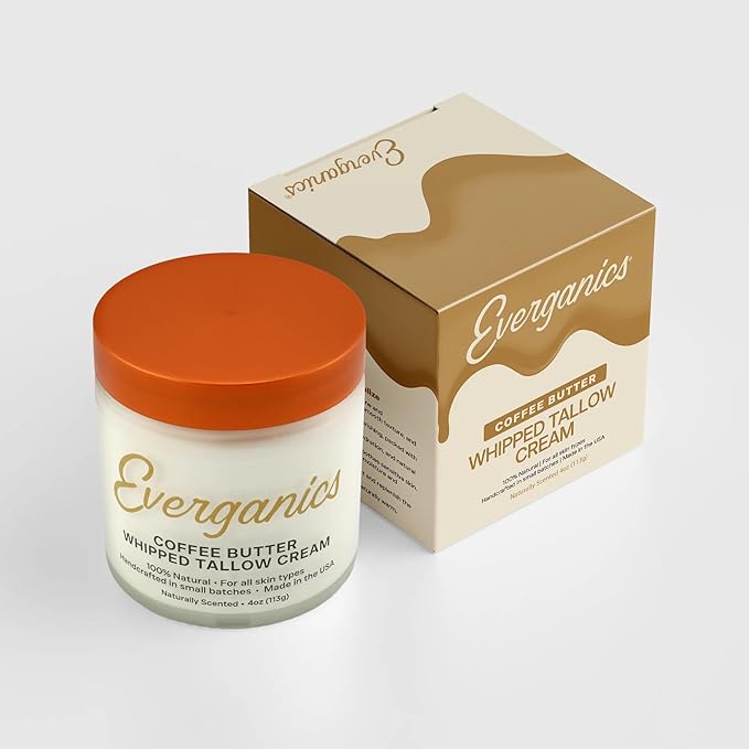 | Organic Coffee Butter Whipped Tallow Cream for Skin | Grass-Fed Beef Tallow Natural Moisturizer for Face & Body | Made in USA | 4 oz (Large Size)