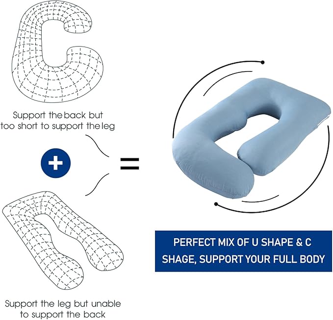 Pregnancy Pillows for Sleeping, U Shaped Full Body Maternity Pillow with Removable Cover, Support for Back, Legs, Belly, HIPS - Cooling Cover(Blue)