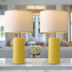 PoKat 23" Yellow Table Lamps Set of 2, Modern Living Room End Table Lamps Decor, Ceramic Lamps for Living Room, Contemporary Nightstand Lamps for Side Console Table Hallway Gift