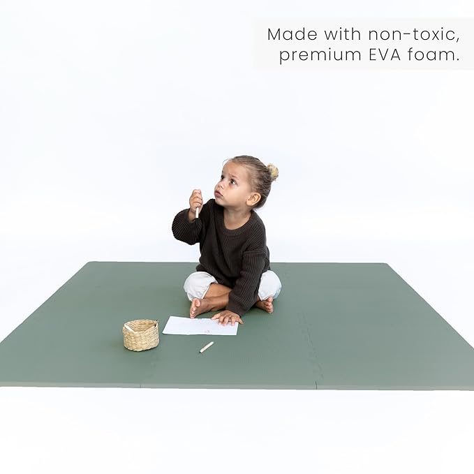 Toddlekind Solid Color Foam Play Mat 4x4 Baby Playmat. Stylish, Non-Toxic, Odorless, Plain Design Puzzle Play Mat 0m+ Sage Moss (Green)