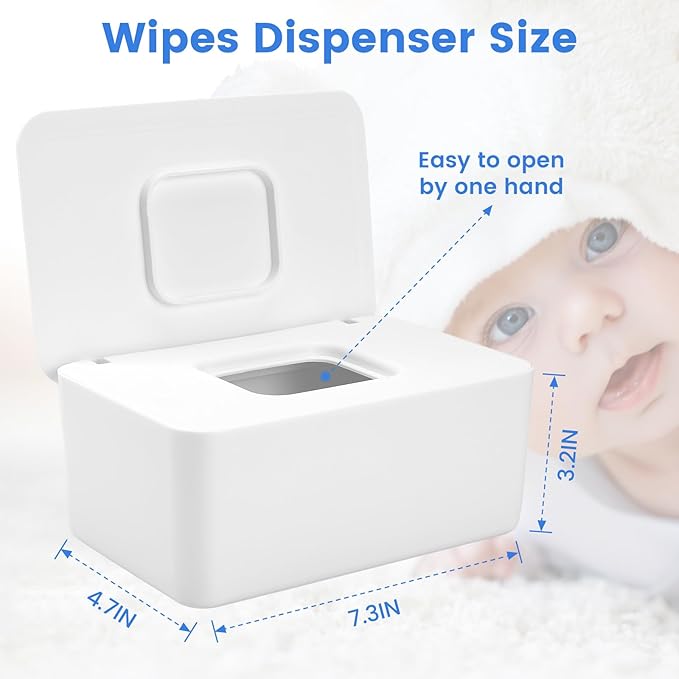 2 Pack Lijroavy Baby Wipes Dispenser, Baby Wipe Holder for Fresh Wipes, Non-Slip Baby Wipes Container, Refillable Wipes Box, Wipes Case with Sealing Design Lid (White and White)