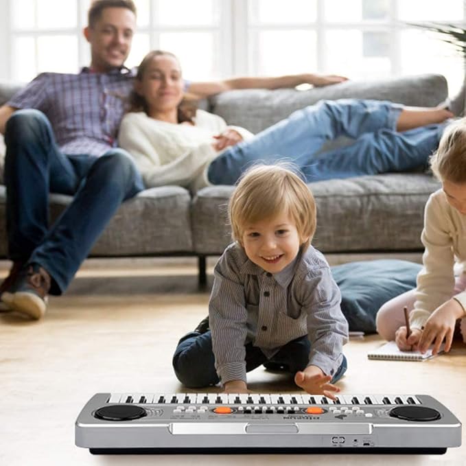 Raimy Piano Keyboard for Kids 49 Keys Portable Keyboard Piano Early Learning Educational Electronic Musical Instrument Toys Gifts for 3 4 5 6 7 8 9 Year Old Boys and Girls (Silver)