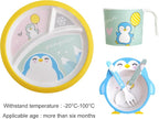 Kids Feeding Set 5 Pcs, Tableware Set for Toddlers Includes Plate Bowl Cup Fork and Spoon Utensil Flatware, Kids Flatware Set Dishwasher Safe, BPA Free (Penguin)