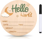 Baby Announcement Sign, 5.9 Inch Wooden Hello World Newborn Signs, Birth Announcement Sign and Pen, Moon and White Cloud Decoration, Welcome Newborn Arrival to World, Hospital Nursery for baby (Green)