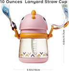 bc babycare Straw Sippy Cups for Toddler, No Spill Sippy Cups for Baby 1+ Year Old, Transition Weighted Sippy Cup with Straw and Strap, 10oz/300ml, Pink