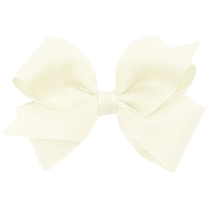 Wee Ones Girls' Plain Wrap Classic Grosgrain Hair Bows on a WeeStay No-Slip Hair Clip, Handmade, Small, Antique White