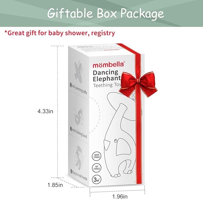 Teething Toys 3 Months Up with Clip Strap, Mombella Elephant Teethers for Babies3 Months+, Soft Silicone Infant Chew Toy, Baby Teething Relief, Ideal Newborn Gifts, Green