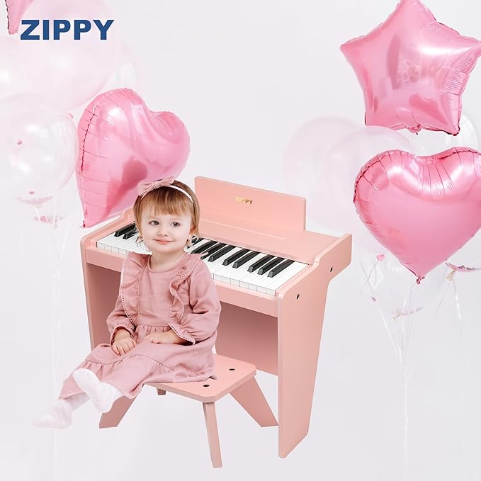 ZIPPY Kids Piano Keyboard, 37 Keys Digital Piano for Kids, Music Educational Instrument Toy, Wood Piano for 3+ Girls and Boys (Pink Basic)