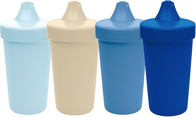 Re-Play Sippy Cups for Toddlers - 10 Oz. Reusable Spill Proof Cups for Kids, Dishwasher/Microwave Safe - Made in USA - Set of 4-3.13" x 6.25" - Cool Blues