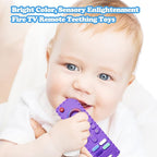 2-Pack Silicone Baby Teething Toys, TV Remote Teethers for 6-12-18 Months Infant, Fire Stick Remote Control Shape Baby Silicone Teethers, Chew Toys for Boys and Girls (New-F Purple+R Blue)
