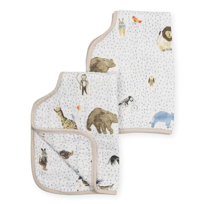 Little Unicorn Ultra-Absorbent Premium Burp Cloth 2 Pack | Soft on Baby's Skin | Larger Size | Ergonomic Design | Set of 2 (Party Animals)