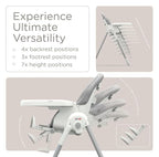 KÜB 3-in-1 Foldable Baby High Chair, 7 Height & 4 Recline Adjustable Seat & Tray for Easy Clean, 2 Locking Wheels, Multifunctional Infant High Chairs for Babies and Toddlers (Grey, with Toys)