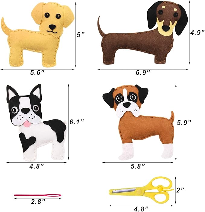 CiyvoLyeen Puppy Craft Kit Kids DIY Crafting and Sewing Set Dog Stuffed Animal Felt Plushie for Girls and Boys Educational Beginners Sewing Set Sewing Kits for Kids Age 8 9 10 11 12