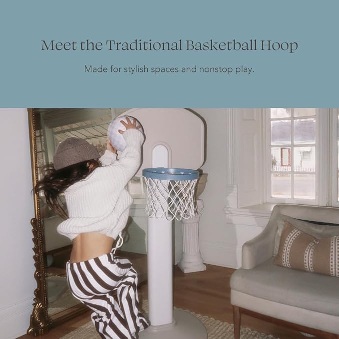 PLAYSMOL Basketball Hoop for Toddlers & Kids, Rainbow Backboard with Blue Rim, Indoor Outdoor Mini Basketball Hoop, Adjustable Height, Colorblock Plush Ball Included, Ages 18m+