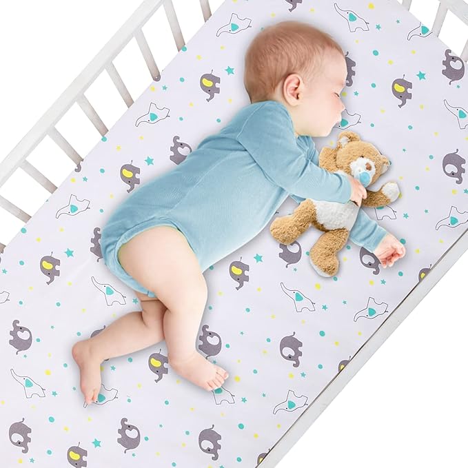 Bimocosy Crib Sheets 4pk, Size 28"x 52" for Standard Crib and Toddler Mattresses, Breathable Microfiber Crib Mattress Sheet, Floral/Ele/Pink/Green