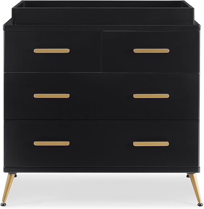 Delta Children Sloane 4 Drawer Dresser with Changing Top and Interlocking Drawers, Black/Bronze