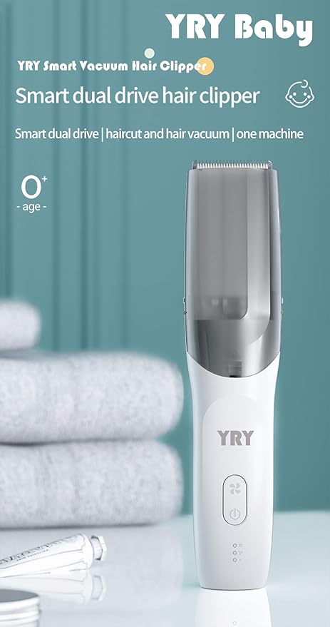 YRY Smart Vacuum Baby Hair Clipper, IPX7 Waterproof, Child Safe, 2 Isolated Motors, White