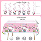 49Pcs - Kitty Birthday Party Decorations Set, Pink Theme with Banner, Balloons, Tablecloth, Cake Toppers.