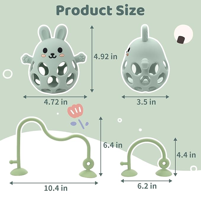 Baby High Chair Suction Toys Teething Chew - Baby Teething Toys Silicone Teethers Table Toys, Food Grade Silicon for 6 12 18 Months (GreenDGreen)