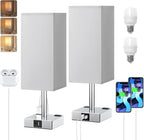 Touch Bedside Table Lamp Set of 2-3-Way Dimmable Night Lamp with USB A + Type C Charging Ports and Two AC Outlets, Small Desk Light with E26 LED Bulb for Bedroom Living Room Dorm Office