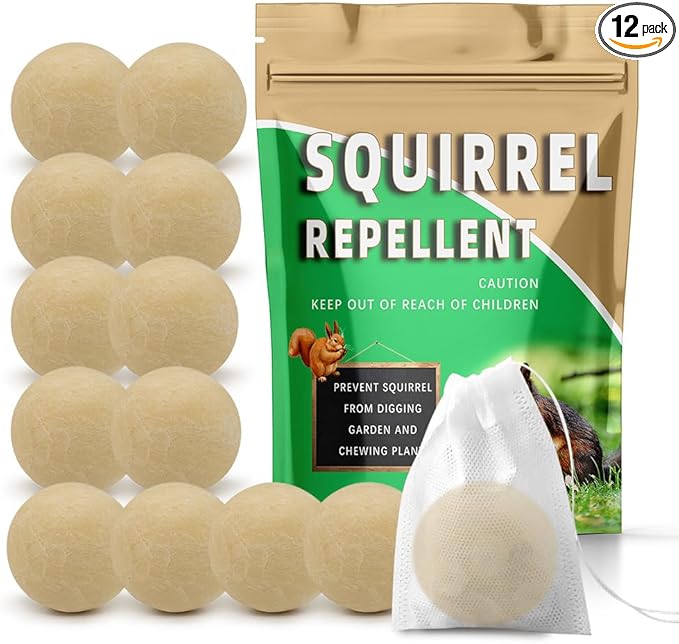 Squirrel Repellent Outdoor, Chipmunk Repellent for Attic/Garden/Bird Feeders/Plants/Cars, Deterrent Squirrels, Keep Chipmunks Away-Pack of 12