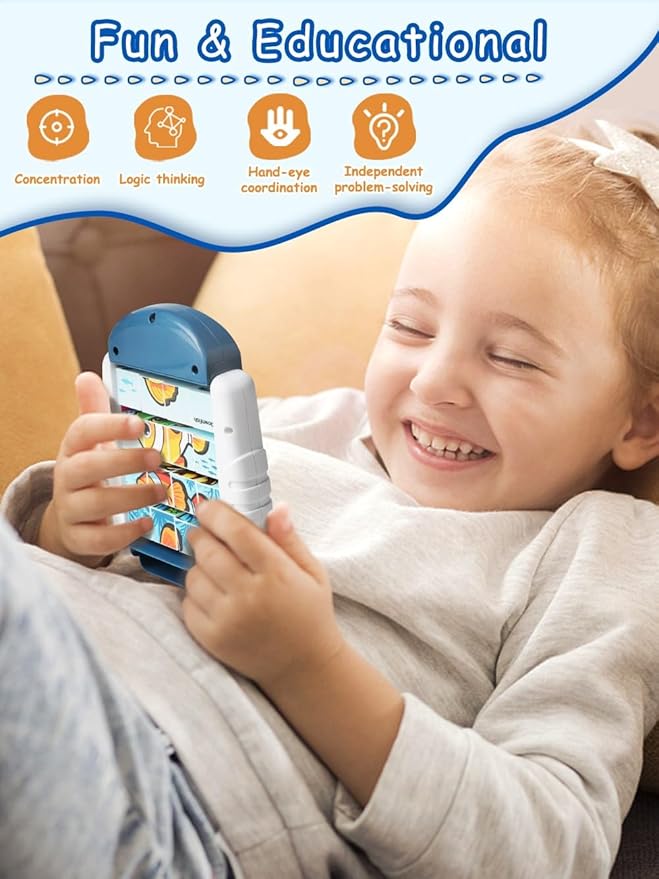 16-Piece Rotating Puzzles for Kids 4-6, Toddlers Puzzles 2-4, Road Trip, Airplane Activities Game, Travel Toys - Brain Teaser, Fine Motor Skills - Birthday Gifts Boys & Girls - Marine Life