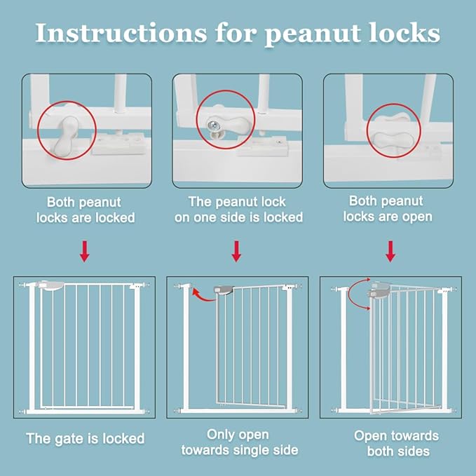 WAOWAO Triple Lock Baby Gate Extra Wide 39.76-43.7" Pressure Mounted Walk Through Swing Auto Close Safety White Metal Child Kids Dog Pet Puppy for Stairs,Doorways