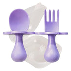 Grabease Baby Feeding Utensil Set - Ergonomic Self-Feeding & Toddler Spoon & Fork - Sturdy Plastic Training Silverware for Toddlers - Travel Pouch & Silverware for 1-Year-Olds - Lavender, Pack of 1