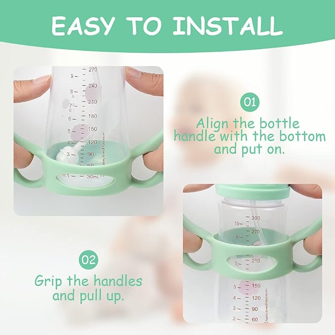 Silicone Baby Bottle Handles - 2PCS Easy Grip Handles for Wide-Neck Bottles (Green/White)